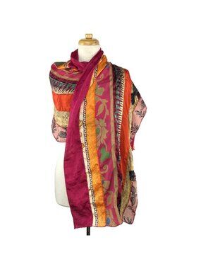Darn Good Yarn Silk Medley Scarf 20x70 Recycled Sari Silk Boho Patchwork
